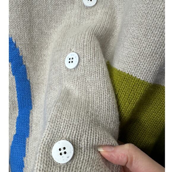 The Elder Statesman Tan Blue Green Block & Spiral Cashmere Cardigan L - Picture 7 of 15